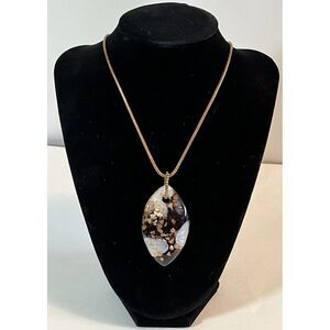 Beautiful Oval Shaped Handmade Artisian Silver Black & Brown Glass Necklace